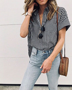 Samantha in checks shirt, Dress shirt: shirts,  Casual Outfits,  Brunch Outfit  