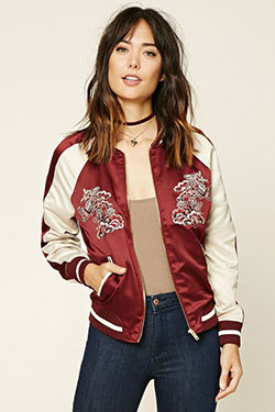 Forever 21 embroidered bomber jacket, Flight jacket: Jacket Outfits  