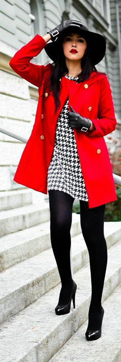 Black and white houndstooth dress outfit: Sheath dress,  Tights outfit  