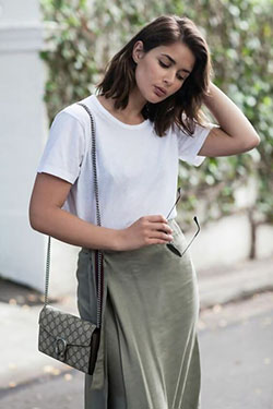 Find out the khaki skirt fashion, Casual wear: Casual Outfits,  Street Style  