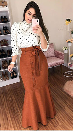 Looks com saia longa marrom: Saia Longa,  Jeans Outfit,  Brown Outfit  