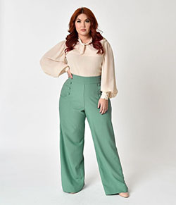 Plus Size Work Outfit, Unique Vintage, Plus-size clothing: Slim-Fit Pants,  Plus size outfit,  Clothing Ideas,  Vintage clothing,  Work Outfit,  Retro style  