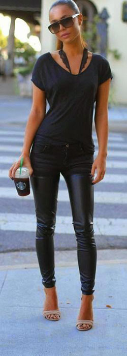 Dressy in leather pants, Leather jacket: Ripped Jeans,  Legging Outfits  