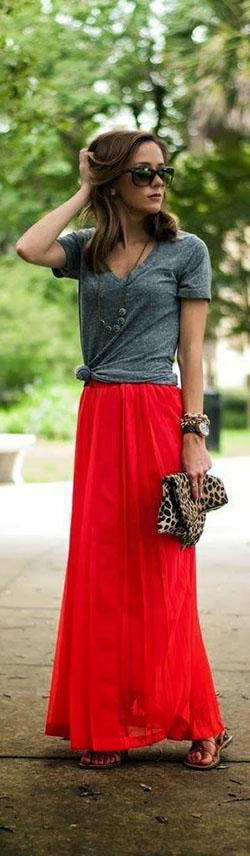 Casual maxi skirt looks, Casual wear: Saia Longa,  Skirt Outfits,  Fashion week,  Casual Outfits  