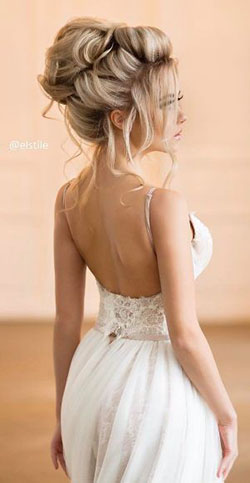 Spaghetti strap dress hairstyles, Spaghetti strap: Backless dress,  Wedding dress,  Evening gown,  Spaghetti strap,  Bridesmaid dress,  Formal wear,  Bun Hairstyle  