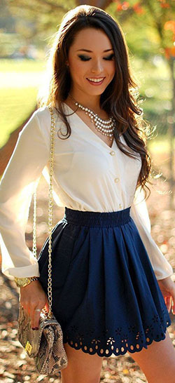 Short blue skirt outfit, Skater Skirt: Skater Skirt,  Skirt Outfits,  Navy blue,  Royal blue  