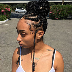 Braids into two buns black girls: Lace wig,  Hair Color Ideas,  Box braids,  Braids Hairstyles,  French braid,  Black hair  