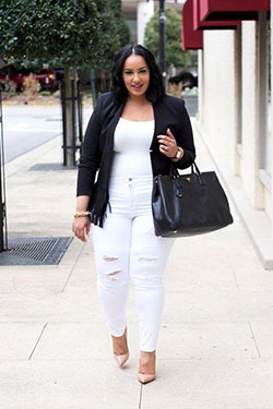 Outfit plus size de pantalon blanco: Slim-Fit Pants,  Plus size outfit,  Plus-Size Model  