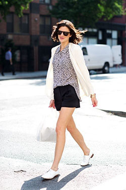 Fashion addict styling white brogues, Brogue shoe: instafashion,  Black Shorts,  Brogue shoe,  Street Style  