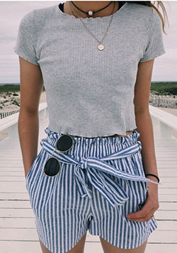 Blue and white striped shorts outfit: Bow tie,  Spring Outfits,  Casual Outfits,  WAISTED SHORTS  