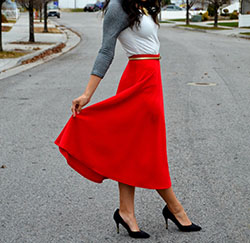 Winter Red Skirt Outfit: Skirt Outfits  