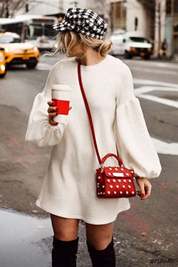 White sweater dress outfit, Winter clothing: Crop top,  winter outfits,  Polo neck,  party outfits,  Casual Outfits  