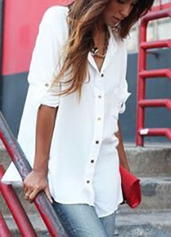 Oversized white button up shirt with jeans: blue jeans outfit,  Slim-Fit Pants,  shirts,  Casual Outfits  