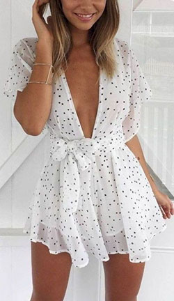 Top 10 ideas for vestidos verano, Polka dot: Romper suit,  Lapel pin,  VESTIDO CORTO,  Brunch Outfit  