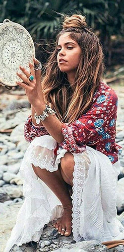 Summer hippie outfit female, Bohemian style: Bohemian style,  Hairstyle Ideas  