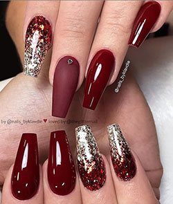 Red black and silver nails: Eye Shadow,  Nail Polish,  Nail art,  Nail salon,  Artificial nails,  Pretty Nails  