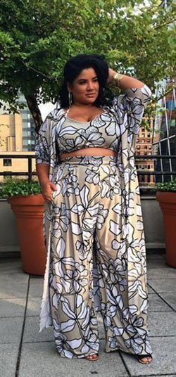 Look plus size com pantalona: Plus size outfit,  Plus-Size Model,  Boho Dress  