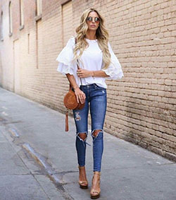 Blue Jeans Top Combination: blue jeans outfit,  Ripped Jeans,  Casual Outfits,  Blue Jeans  