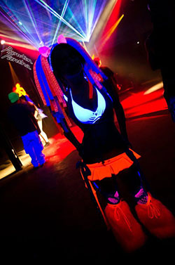 Electronic dance music, Glowing Outfit Ideas For Party: Glowing Fishnet Outfit,  Glow In Dark,  Glow In Night  