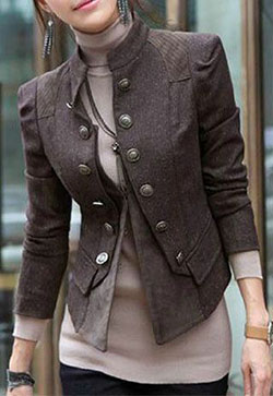 Short coat design for ladies 2018: Suit jacket,  Military Jacket Outfits  