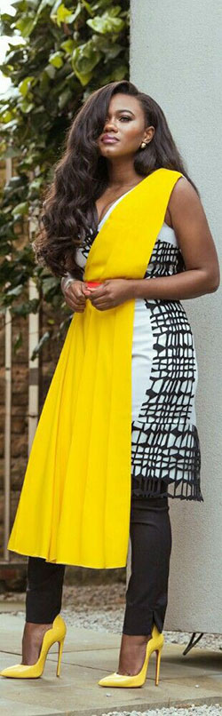 African dresses in yellow and white: shirts,  Fashion week,  Yellow Shoes  