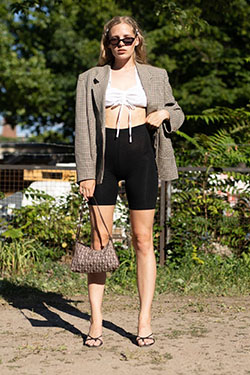 Blazer and biker shorts, Cycling shorts: Bermuda shorts,  Black Shorts,  Cycling shorts,  Casual Outfits,  Biker Short  