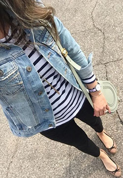 Dark denim jacket outfits, Jean jacket: Jean jacket,  Slim-Fit Pants,  Ballet flat,  Casual Outfits,  Jacket Outfits  