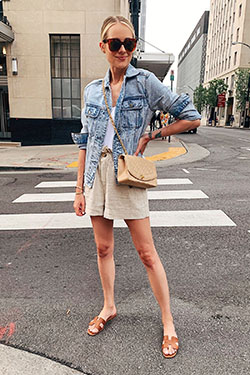 Beach holidays ideas for summer travel outfits, Casual wear: Jean jacket,  Slim-Fit Pants,  Casual Outfits,  Hot Fashion,  Holiday Outfit Ideas  