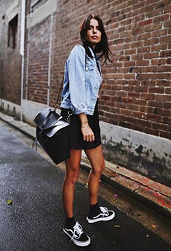 Wear vans old skool girls: Denim jacket,  Casual Outfits  