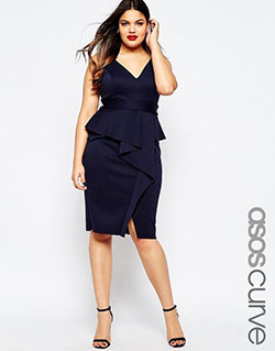 ASOS CURVE Pencil Dress with Ruffle Peplum (Plus Size) Stylish Cocktail Attire For Plus-Size Girls: Plus size outfit,  Cute Cocktail Dress,  Cocktail Outfits Summer,  Cocktail Plus-Size Dress,  Girls Outfit Plus-Size,  Plus Size Party Outfits  