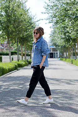 Black trousers denim jacket, Jean jacket: Jean jacket,  Denim jacket  