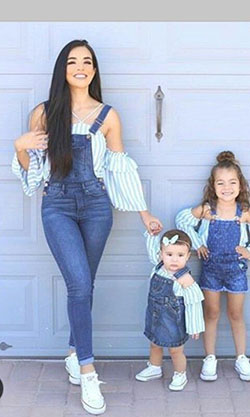 Mom and her daughter are totally twinning in their stripes and denim!: Street Style Plaid Blazer,  Plaid Blazer Work Outfit,  Trendy Plaid Blazer,  Mom Daughter Outfit,  Mom And Daughter Matching Clothes,  Parent And Child Outfits  