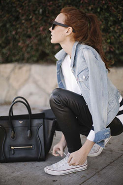 Pantalon de cuero como combinar con tenis: Denim Outfits,  Jean jacket,  Slim-Fit Pants,  Casual Outfits  