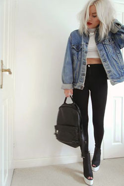 Teenager Summer Denim Jacket Outfit: Crop top,  Jean jacket,  Grunge fashion,  Denim jacket,  Denim Jacket with Crop Top  