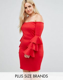 Club L Plus Bardot Mini Dress With Exaggerated Layered Sleeve Detail | ASOS Cute Cocktail Outfit For Plus Size Women: Plus size outfit,  Cute Cocktail Dress,  Cocktail Party Outfits,  Plus Size Party Outfits,  Curvy Cocktail Dresses  