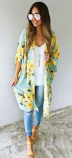 Cardigan outfits for summer, Casual wear: Slim-Fit Pants,  kimono outfits,  Casual Outfits  