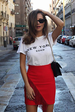 Red skirt summer outfit, Pencil skirt: Casual Outfits,  Bandage dress,  Pencil skirt,  Street Style  