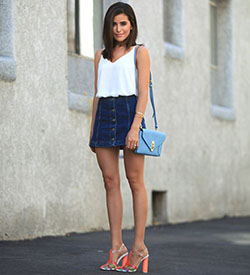 Button Down Midi Skirt Outfit: Denim skirt,  Sleeveless shirt,  Skirt Outfits  