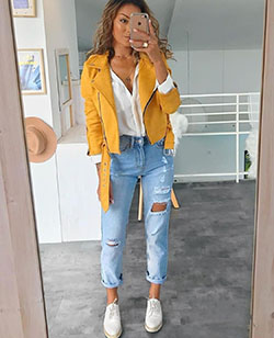 Must check these yellow jacket combinations, Casual wear: Casual Outfits,  Crop top,  winter outfits,  yellow top,  Boxy Jacket  