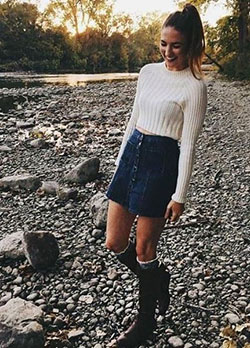 Cute winter outfits with skirts: Denim skirt,  winter outfits,  Skirt Outfits,  Casual Outfits  