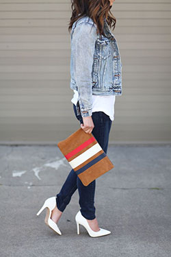 Denim Vest Outfit Ideas, Jessica Simpson, Jean jacket: Denim Outfits,  High-Heeled Shoe,  Jean jacket  