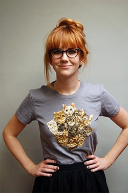 Red hair bangs glasses: Red hair,  Nerdy Glasses  