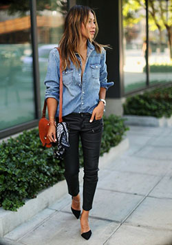 Womens denim shirt outfit, Jean jacket: Jean jacket,  shirts,  Casual Outfits,  Jogger Outfits,  Denim Shirt  