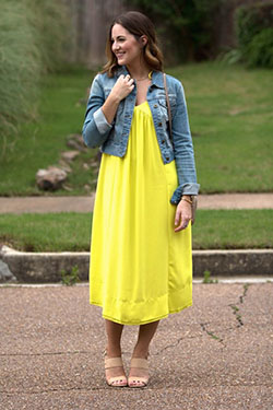 Denim Vest Outfit Ideas, Maxi dress, Party dress: party outfits,  Denim Outfits,  Jean jacket,  Maxi dress  