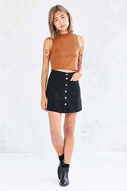 Black buttoned denim skirt: shirts,  Skirt Outfits,  Urban Outfitters  