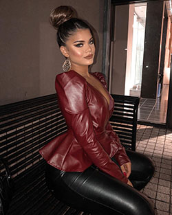 Dayanna Comas leather jacket, latex clothing, leather colour outfit: jacket,  Leather jacket,  Latex clothing  