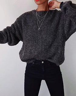 Black sweater outfit aesthetic, casual wear: Jeans Outfit,  White And Black Outfit  