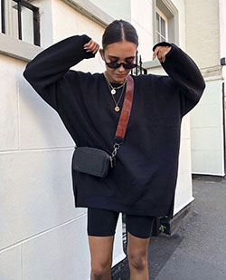 Urban pinterest street style, cycling shorts, street fashion, formal wear, crop top, t shirt: Black Outfit,  Crop top,  T-Shirt Outfit,  Cycling shorts,  Formal wear,  Street Style  