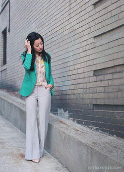 Turquoise and green beautiful clothing ideas with trousers, jacket, blazer: Petite size,  Street Style,  Turquoise And Green Outfit,  Floral Top Outfits  