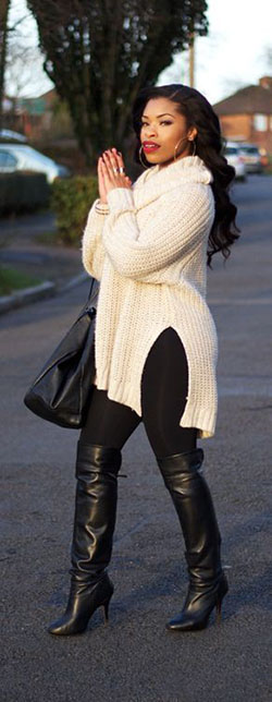 Womens plus size winter outfits: winter outfits,  Riding boot,  Street Style,  Knee High Boot,  Winter Outfit Ideas  